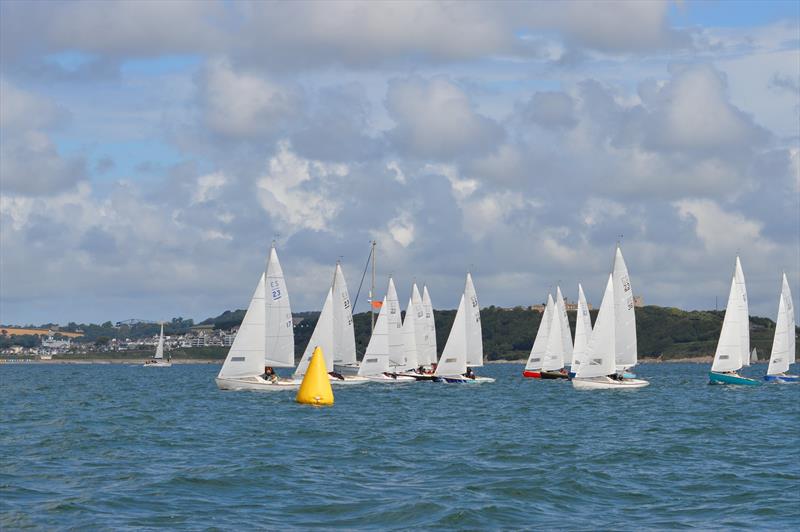 The fleet during the Ajax Nationals in Falmouth Bay photo copyright Graham Pinkney taken at St. Mawes Sailing Club and featuring the Ajax class