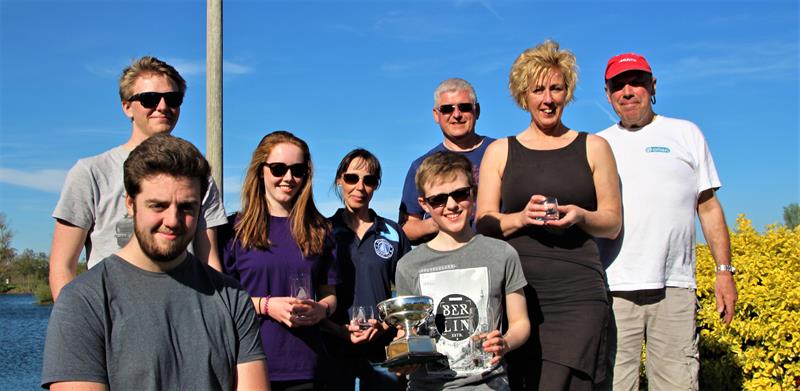Albacores at Maidenhead (l-r) Ian Stone (1st); Will Davies, Ellie Gladwyn (1st – Silver Fleet); Sarah Mayhew (3rd); Leo Wilkinson (1st); Barry Wicks (3rd); Judy Armstrong, Paul Armstrong (2nd) photo copyright Jennifer Heward-Craig taken at Maidenhead Sailing Club and featuring the Albacore class