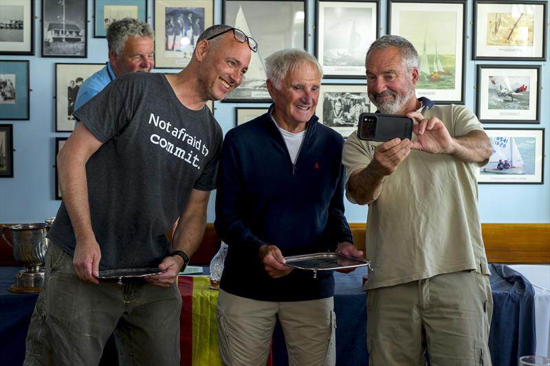 Barney Harris taking a selfie with Keith Musto and crew David Byton after winning the Noble Marine Albacore Nationals at Thorpe Bay - photo © David Maynard / www.alleycatphotographer.com