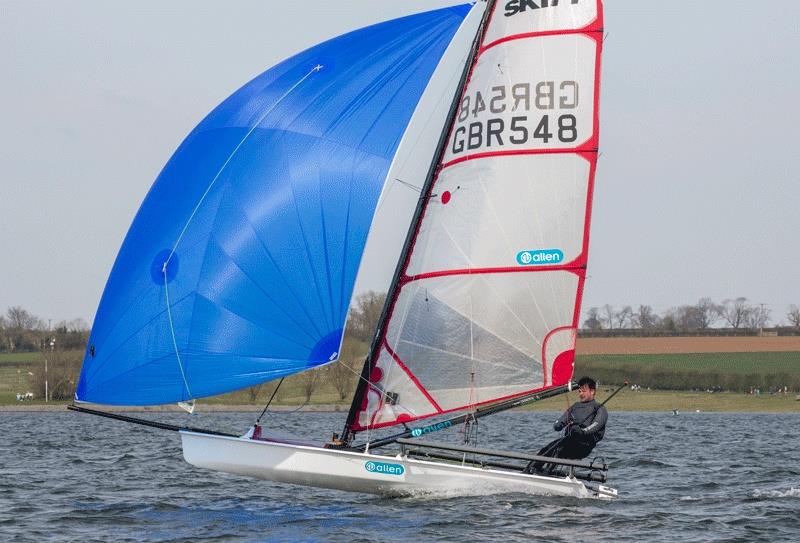 Team Allen's George Hand during the Rutland Musto Skiff Open photo copyright Tim Olin / www.olinphoto.co.uk taken at Rutland Sailing Club and featuring the  class