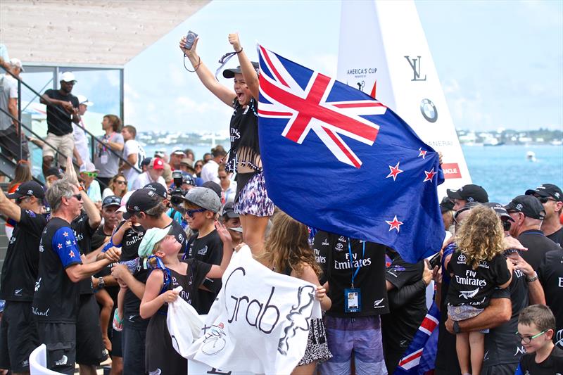 Jubilation and relief from the families - 35th America's Cup, June 26, 2017, Bermuda photo copyright Richard Gladwell taken at Royal New Zealand Yacht Squadron and featuring the ACC class