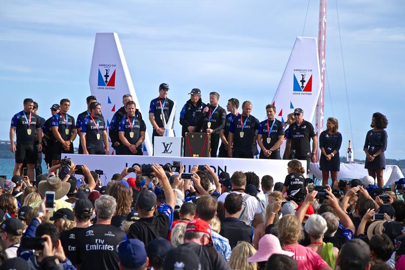 End of another era - Emirates Team New Zealand uplift the Louis Vuitton Cup for maybe the last time - after their third successive defence - 35th America's Cup, June 26, 2017, Bermuda photo copyright Richard Gladwell taken at Royal New Zealand Yacht Squadron and featuring the ACC class