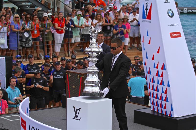 End of an era - Golden Gate deposit the America's Cup - 35th America's Cup, June 26, 2017, Bermuda photo copyright Richard Gladwell taken at Royal New Zealand Yacht Squadron and featuring the ACC class