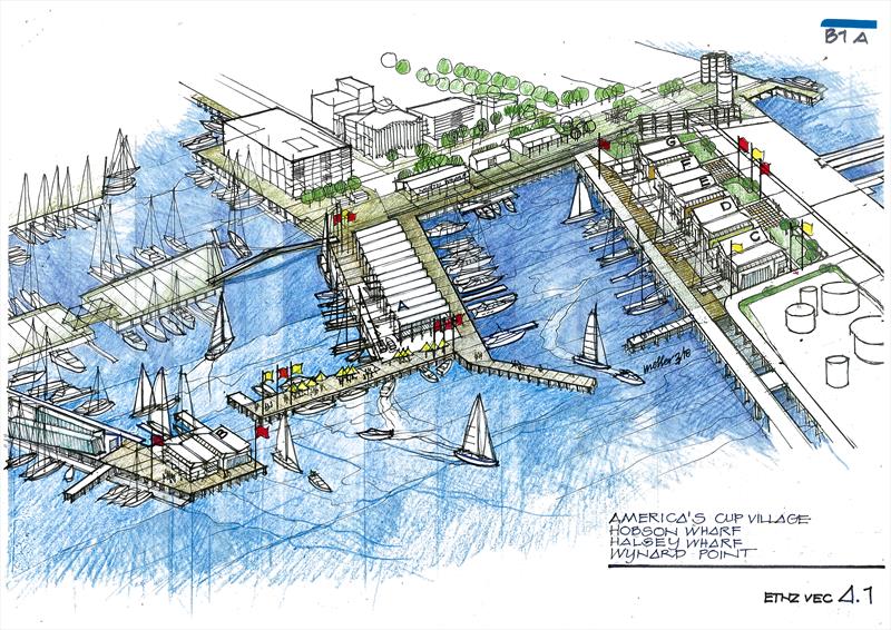 Artist's impression of the agreed layout of America's Cup base facilities Auckland 2021 photo copyright Auckland Council taken at New York Yacht Club and featuring the ACC class