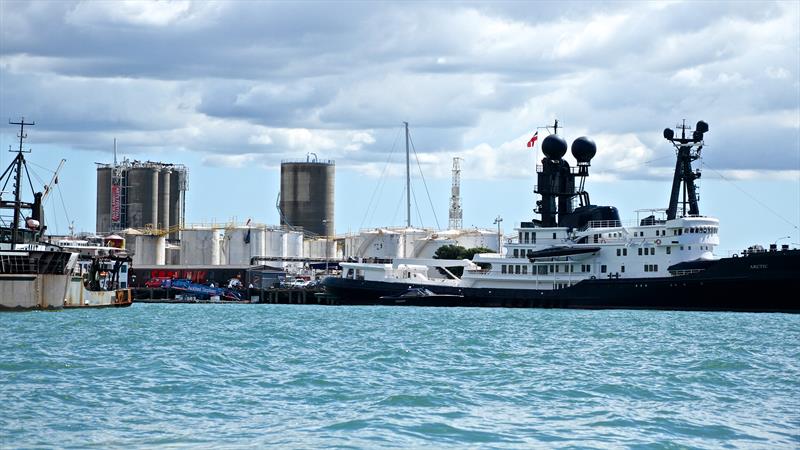 All the white silo tanks will have to be removed under the new America's Cup Plan, the seaplane facility and car ferry will also go. - photo © Richard Gladwell