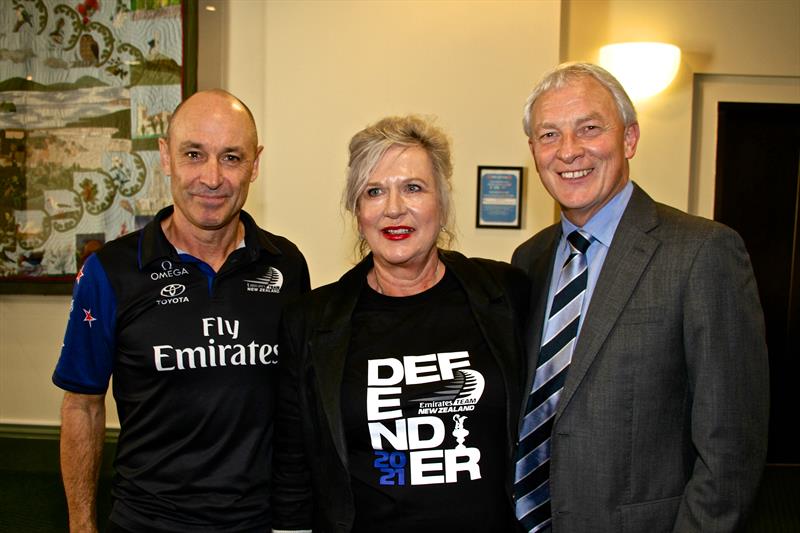 Kevin Shoebridge, Tina Symmans and Mayor Phil Goff after the Auckland Council voted in favour of the new America's Cup proposal - March 29, photo copyright Richard Gladwell taken at New York Yacht Club and featuring the ACC class