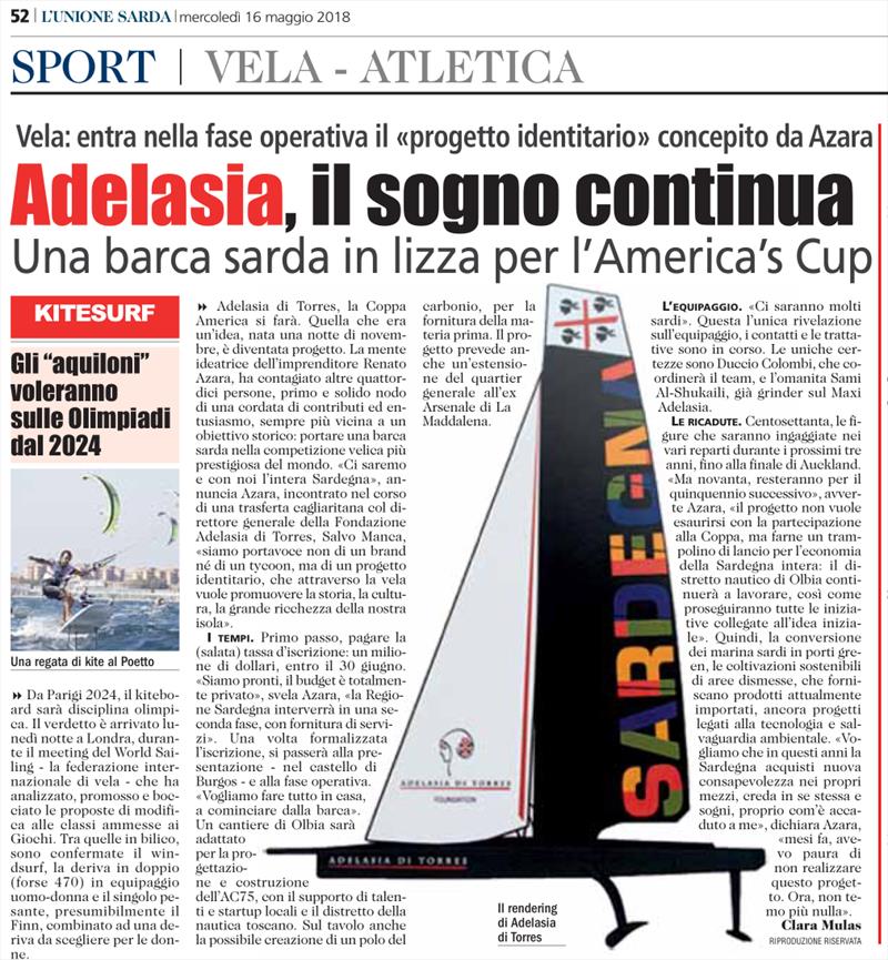 Adelasia's challenge is leaked into the Italian media three weeks ago but not confirmed by the team photo copyright Adelasia di Torres taken at New York Yacht Club and featuring the ACC class