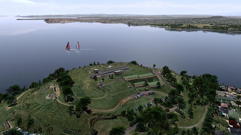 View from North Head looking east - the two AC75's are sailing on Course C. Course D is further to the left, further out to the east and too distant for shore viewing - photo © Emirates Team New Zealand