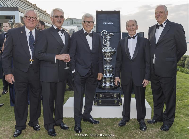 Bruno Trouble, John Marshall, Patrizio Bertelli, Tom Schnackenberg and Gary Jobson - America's Cup Hall of Fame Induction, Royal Yacht Squadron, Cowes IOW, August 31, 2018 photo copyright Carlo Borlenghi taken at Royal Yacht Squadron and featuring the ACC class