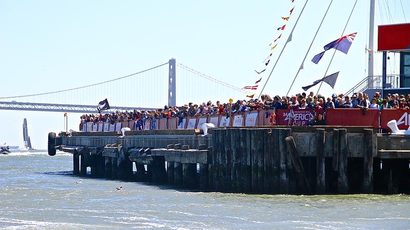 Fans are expected to crown vantage points on wharves around the Auckland America's Cup bases, as the did in San Francisco - photo © Richard Gladwell