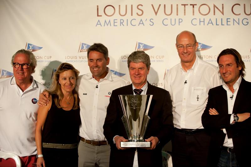Bruno Trouble, Christine Belanger, Russell Coutts, Yves Carcelle with the Louis Vuitton Cup, ACEA's Richard Worth, Pietro Beccari (LV) in Dubai - photo © Paul Todd, Outside Images