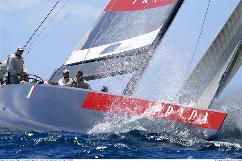 Italy's Prada Challenge skipper Francesco de Angelis at the helm of Luna Rossa during the Louis Vuitton Cup, semi finals in Auckland, New Zealand. Dec, 10. 2002 (Manditory credit: Sergio Dionisio / Oceanfashion Pictures photo copyright Sergio Dionisi taken at  and featuring the ACC class