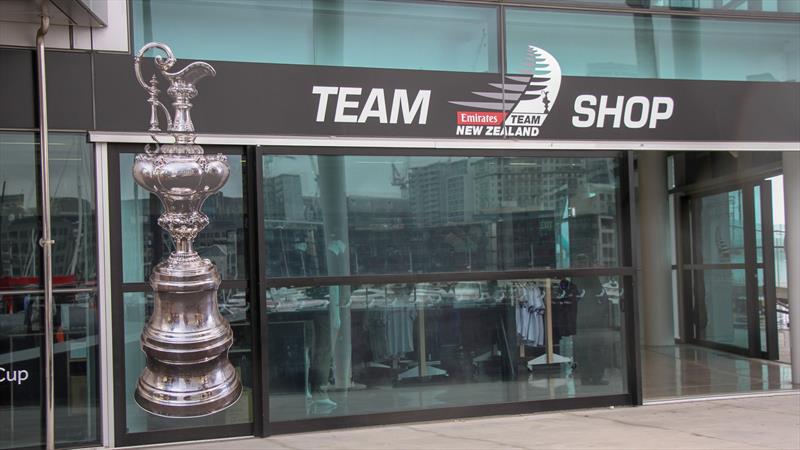 Emirates Team New Zealand shop - America's Cup Bases, Auckland, March 8, 2019 photo copyright Richard Gladwell taken at  and featuring the ACC class