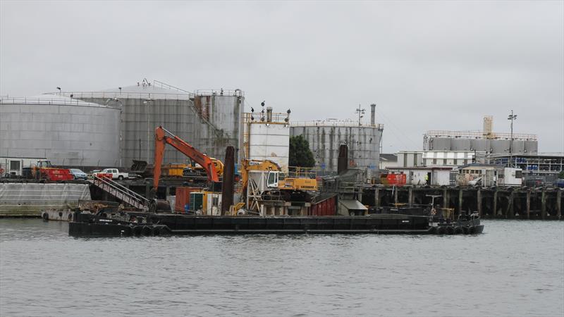 Dredge working in Base area on Wynyard Point - America's Cup Bases, Auckland, March 8, 2019 - photo © Richard Gladwell