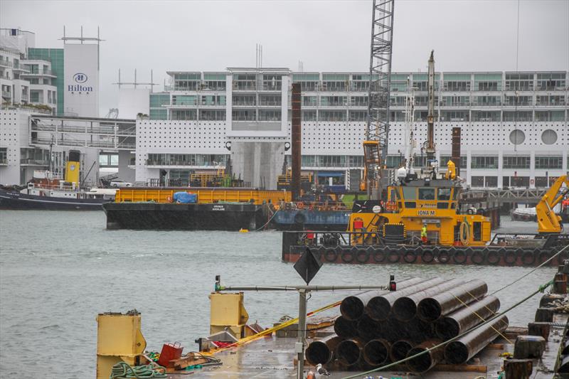 Pile driving at the end of Hobson Wharf - location of Luna Rossa base - America's Cup Bases, Auckland, March 8, 2019 - photo © Richard Gladwell