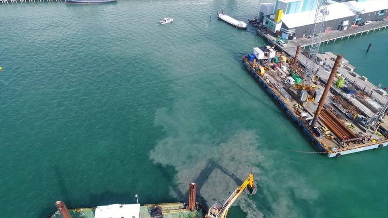 The mud flume is being monitored by drone that is flown at the time of dredging - America's Cup base development - Wynyard Edge Alliance - Update March 28, 2019  photo copyright Wynyard Edge Alliance taken at Royal New Zealand Yacht Squadron and featuring the ACC class