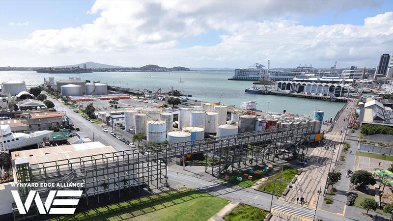 The tanks in the foreground will be removed in Phase 2 to create bases E F and G - Wynyard Point - America's Cup base development - Wynyard Edge Alliance - Update March 28, 2019  photo copyright Wynyard Edge Alliance taken at Royal New Zealand Yacht Squadron and featuring the ACC class