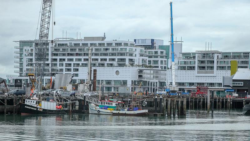 Princes Wharf and the Hilton Hotel are the worst affected by base construction noise - America's Cup base development - Wynyard Edge Alliance - Update March 28, 2019  photo copyright Richard Gladwell taken at Royal New Zealand Yacht Squadron and featuring the ACC class
