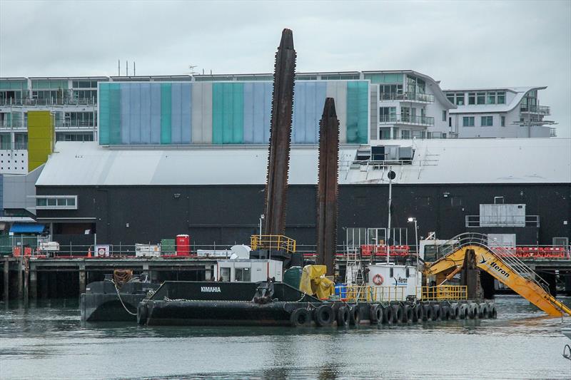 Dredging alongside Hobson Wharf- America's Cup base development - Wynyard Edge Alliance - Update March 28, 2019  photo copyright Richard Gladwell taken at Royal New Zealand Yacht Squadron and featuring the ACC class