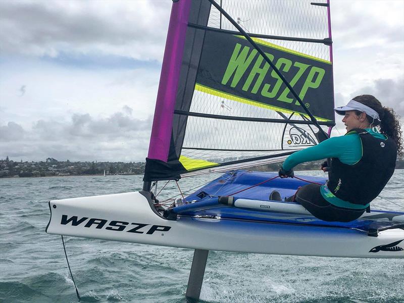 Sailor and designer Elise Beavis - an Emirates Team NZ Performance and Design Engineer - is a regular competitor on the foiling WASZP - America's Cup 2017  - photo © Emirates Team New Zealand