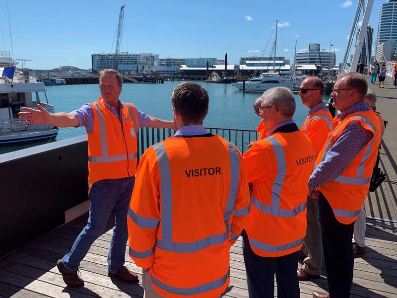 Wynyard Edge Alliance  Kurt Grant, showing visitors from the DutchSail team Simeon Tienpont (left) and CEO Eelco Blok (Managing Director) around our site today photo copyright Wynyard Edge Alliance taken at Royal New Zealand Yacht Squadron and featuring the ACC class