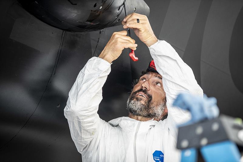 American Magic sailor and U.S. Olympian Bora Gulari (Detroit, Mich.), working on the team's AM38 test boat photo copyright Amory Ross / American Magic taken at New York Yacht Club and featuring the ACC class