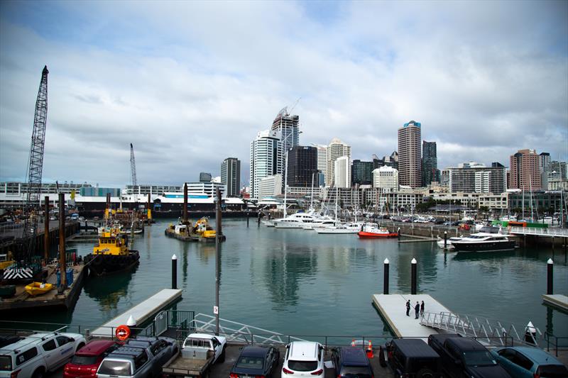 The completed floating infrastructure and breakwater, as seen from Emirates Team New Zealand's base photo copyright Wynyard Edge Alliance taken at Royal New Zealand Yacht Squadron and featuring the ACC class