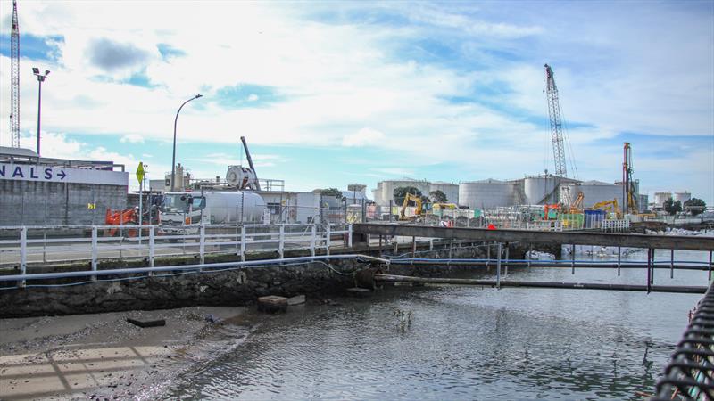 The two bases for NYYC American Magic and INEOS Team UK are complete (behind the fence), the launch area on Wynyard Wharf is still a work in progress - America's Cup Base development - Auckland - Wynyard Edge Alliance - July 25, 2019 photo copyright Richard Gladwell, Sail World NZ taken at Royal New Zealand Yacht Squadron and featuring the ACC class