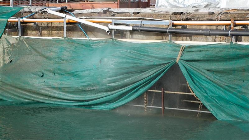 Hydro-blasting of the concrete supports under Wynyard Wharf is a major and very noisy task - America's Cup Base development - Auckland - Wynyard Edge Alliance - July 25, 2019 - photo © Richard Gladwell, Sail World NZ