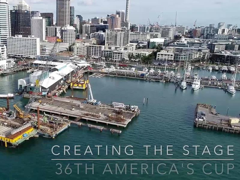 A partially complete Hobson Wharf extension - location of the Luna Rossa base photo copyright Wynyard Edge Alliance taken at Royal New Zealand Yacht Squadron and featuring the ACC class