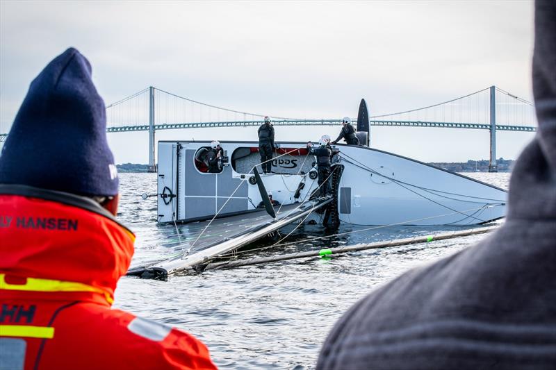 The Mule capsized - yet to be seen in the AC75's - photo © Amory Ross