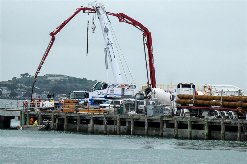 Start of piling and breakwater off the Halsey Street extension alongside the Emirates team NZ base photo copyright Richard Gladwell / Sail-World.com taken at Royal New Zealand Yacht Squadron and featuring the ACC class