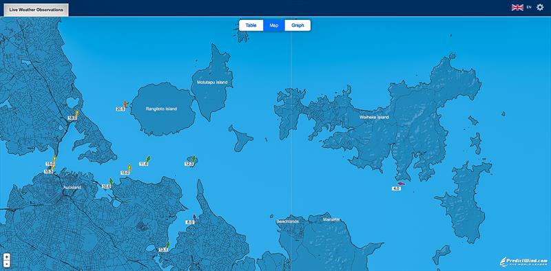 Emirates Team NZ's training sessions are now easily assessed using the many real time wind observation points are now available on Predictwind. The rough weather courses for the America's Cup  are virtually land-locked by islands - photo © Predictwind.com