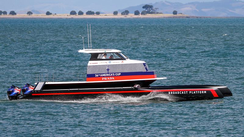 New TV Broadcast Platform vessel - based on AC45 hulls - Waitemata Harbour, January 15, 2020 photo copyright Richard Gladwell / Sail-World.com taken at Royal New Zealand Yacht Squadron and featuring the ACC class