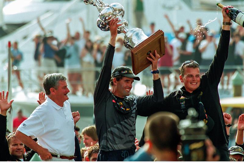 Peter Kingston (RNZYS Commodore), Russell Coutts, Dean Barker - presentation ceremony America's Cup - March 2,  2000 - Auckland photo copyright Marda Phelps taken at Royal New Zealand Yacht Squadron and featuring the ACC class