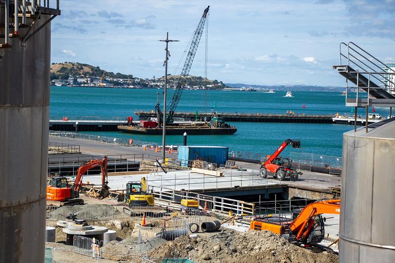 Sheltered launch harbour behind the rebuilt Wynyard Wharf - America's Cup Bases - March 17, 2020 - Wynyard Point photo copyright Richard Gladwell / Sail-World.com taken at Royal New Zealand Yacht Squadron and featuring the ACC class