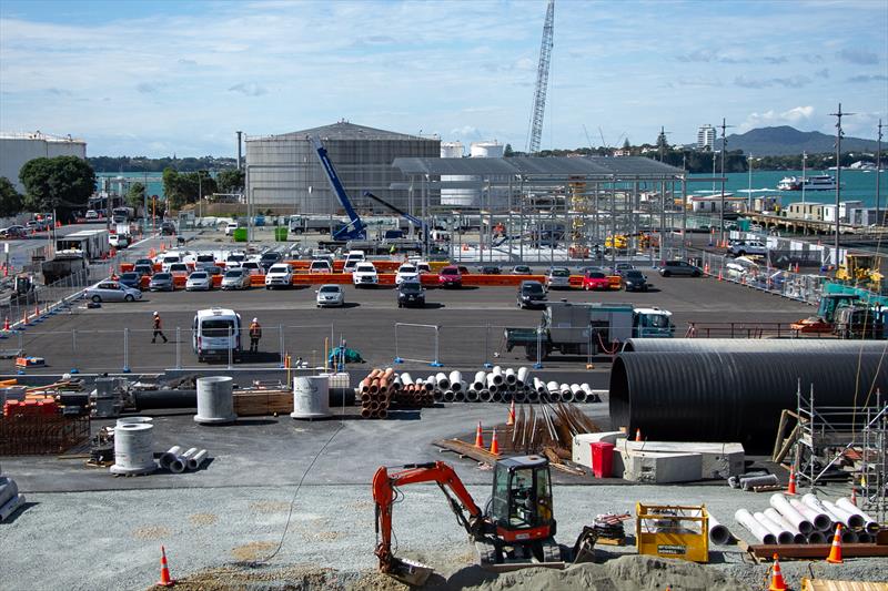 INEOS Team UK framework with stormwater pipes in foreground - America's Cup Bases - March 17, 2020 - Wynyard Point photo copyright Richard Gladwell / Sail-World.com taken at Royal New Zealand Yacht Squadron and featuring the ACC class