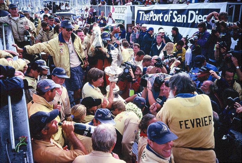 Peter Blake holds the America's Cup after the presentation - 1995 America's Cup, San Diego, May 13, 1995 - photo © Sally Simins