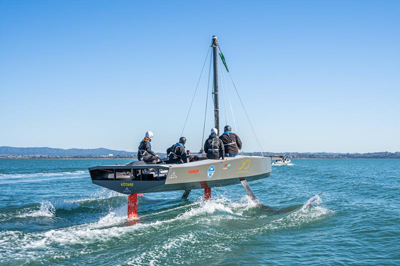 Kotare under tow on sea trials - photo © Yachting Developments / Georgia Schofield