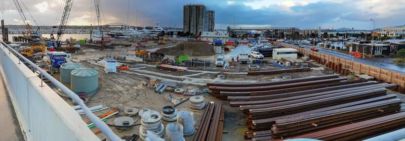 Orams/Site 18 superyacht maintenance facility under construction - America's Cup - July 7, 2020 photo copyright Richard Gladwell / Sail-World.com taken at Royal New Zealand Yacht Squadron and featuring the ACC class