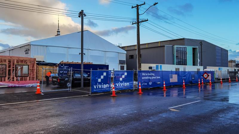 American Magic base under construction, with INEOS Team UK alongside, America's Cup - July 7, 2020 photo copyright Richard Gladwell / Sail-World.com taken at Royal New Zealand Yacht Squadron and featuring the ACC class