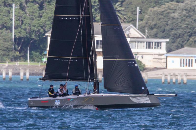 AC9F - Youth America's Cup - foiling in 18-20kts breeze - Auckland - America's Cup 36 - July 24, 2020 photo copyright Richard Gladwell / Sail-World.com taken at Royal New Zealand Yacht Squadron and featuring the ACC class