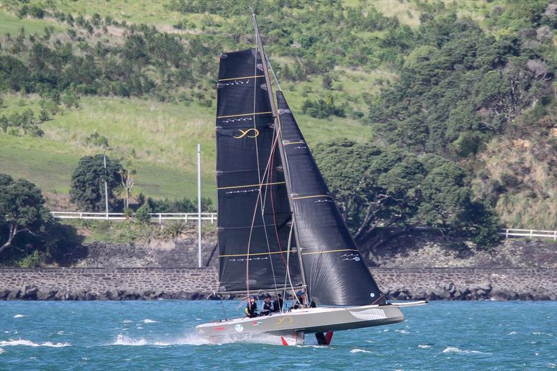 AC9F - Youth America's Cup - foiling in 18-20kts breeze - Auckland - America's Cup 36 - July 24, 2020 photo copyright Richard Gladwell / Sail-World.com taken at Royal New Zealand Yacht Squadron and featuring the ACC class