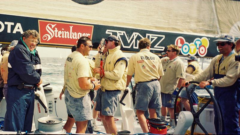 Peter Montgomery aboard NZL-32 after the America's Cup win in 1995 photo copyright Montgomery archives taken at Royal New Zealand Yacht Squadron and featuring the ACC class