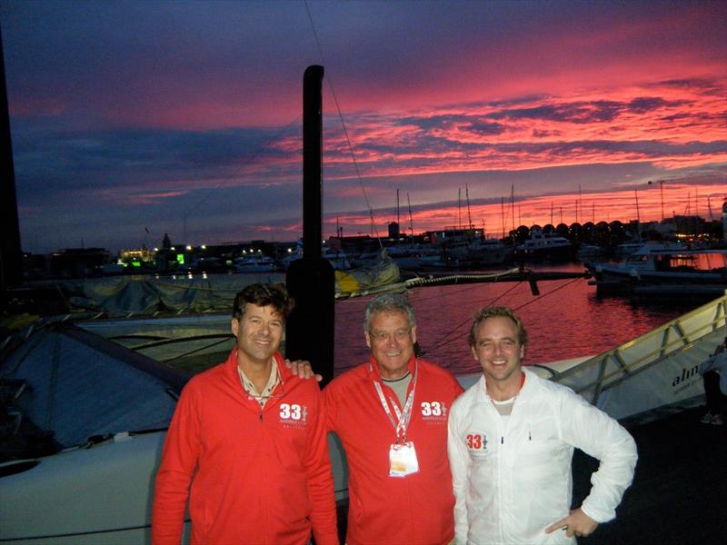 Peter Montgomery with co-commentators Cam Lewis and Andy Green - Valencia, 2010 America's Cup photo copyright Montgomery archives taken at Royal New Zealand Yacht Squadron and featuring the ACC class