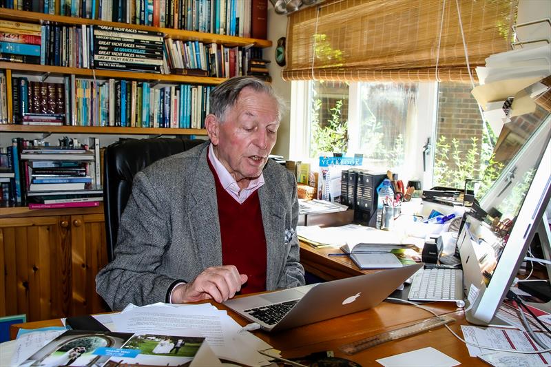 Bob Fisher reading email aloud- Phoenix Cottage - Lymington - June 2019 - photo © Richard Gladwell / Sail-World.com