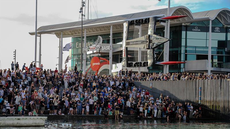 Fans gather in front of the Emirates Team NZ base in Auckland to  welcome Te Rehutai after the AC36 win - March 17,  2021 - photo © Richard Gladwell / Sail-World.com / nz
