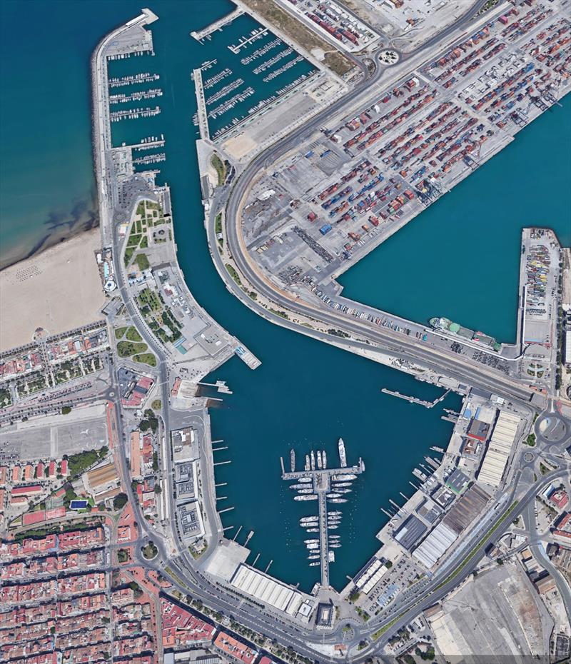 Street level view of the proposed AC37 base area at Valencia - the 2007 bases are at the bottom right corner. The old Prada base has been levelled photo copyright Google Earth taken at Real Club Nautico Valencia and featuring the ACC class