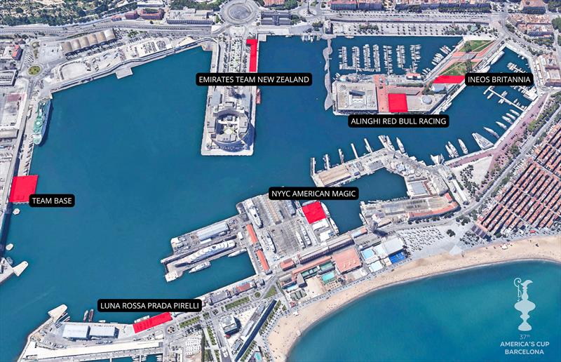 Barcelona2024 - Final America's Cup team base locations - photo © ACE/Google Earth