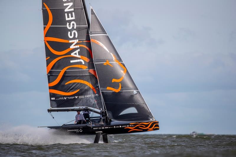 DutchSail Jansen de Jong, foiling 69F Muiden, The Netherlands. The 69F will be used by the Dutch for Youth and Womens America's Cup team trials photo copyright America's Cup Media taken at Royal New Zealand Yacht Squadron and featuring the ACC class